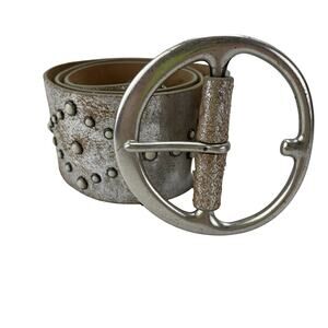 Another Line Size Small Metallic Italian Leather Belt w White Enamel Studs